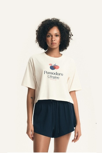 Pigiama Henderson donna 43724 Dessie blu, cotone, manica corta, stampa pomodoro