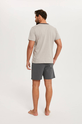 Abel Pigiama da uomo a maniche corte, pantaloncini Moda italiana - beige/stampa