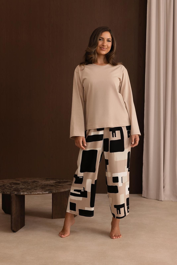 Pigiama donna Regina 4021 cotone e viscosa 7/8 comoda vestibilità beige