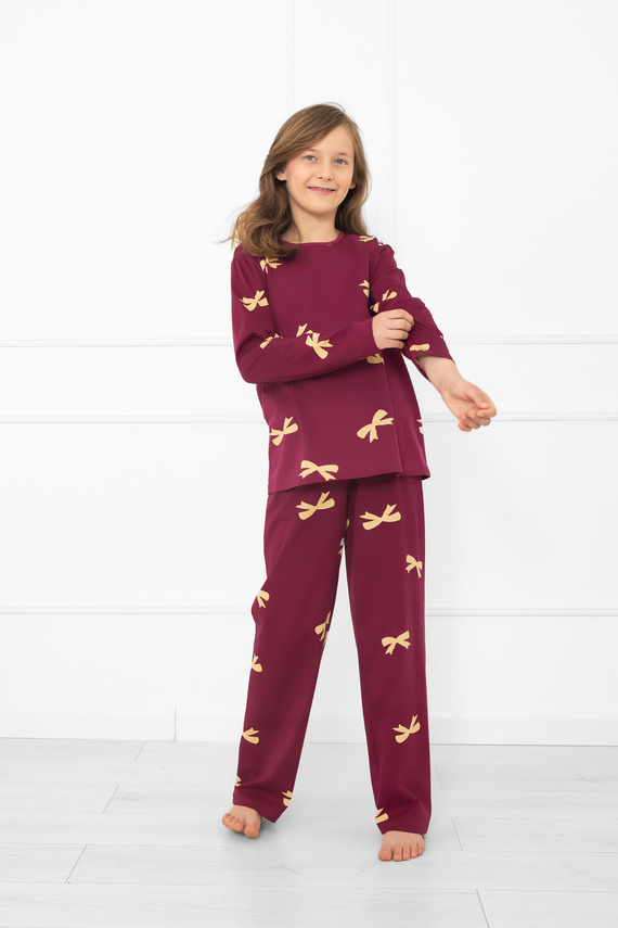 Pigiama da bambina Kwadro Italian Fashion - cotone, maniche lunghe, fiocchi