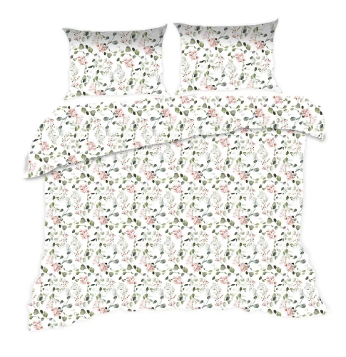 1610N Biancheria da letto in cotone Classic E24 Karo flowers white powder- 100% cotone, resistente, colorato, set da 2 pezzi