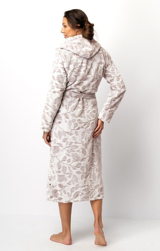 LGL 545 Vestaglia da donna Key ecru-mocca - morbida, con cappuccio, legata in vita