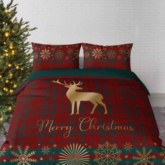 5824 A Christmas Dreams Detexpol biancheria da letto in cotone a quadri con renne di Buon Natale - Set natalizio 100% cotone