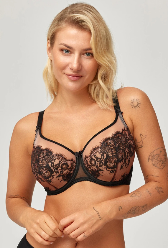 Reggiseno Sara Azal Semi Soft Nero in Pizzo, Mezza Coppa con Ferretto