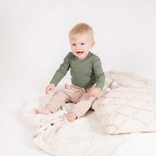 218097 Body da bambino dell'Orso Yogi Nicol - cotone, manica lunga, colore kaki