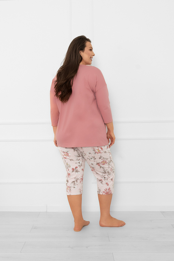 Pigiama donna Akita - cotone, manica 3/4 e pantalone 3/4, fantasia floreale Moda Italiana