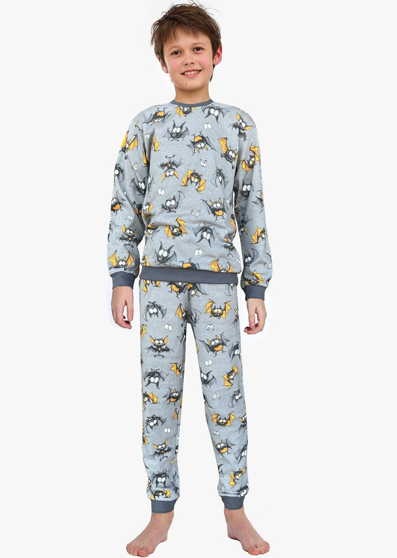 Pigiama bambino Cornette Bat 2 264/182, 263/182 grigio - cotone, manica lunga, motivo pipistrello
