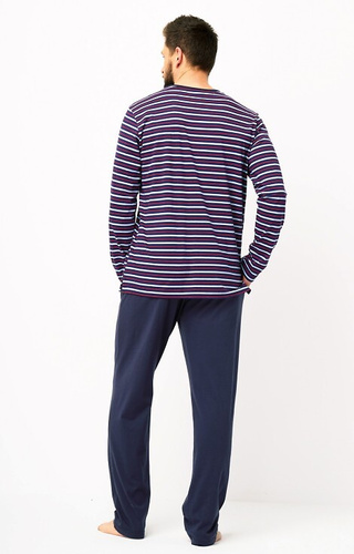 MNS 316 Pigiama Key da uomo blu navy - cotone, top a righe e pantaloni a tinta unita