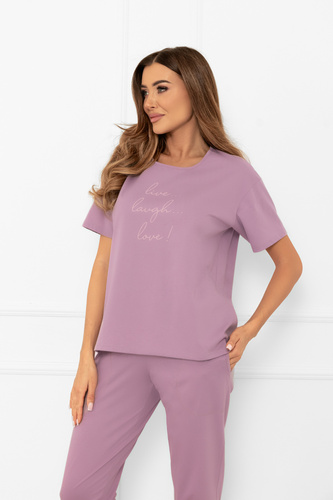 Pigiama da donna Ksara - manica corta, pantaloni 3/4, cotone Italian Fashion - erica