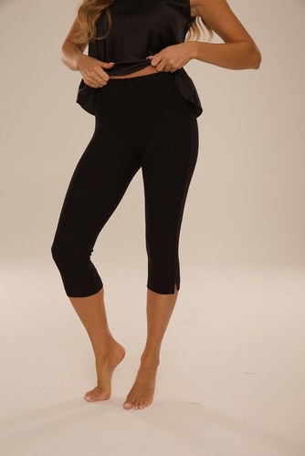 De Lafense Sienna 084 pantaloni donna 3/4 in viscosa a coste - neri