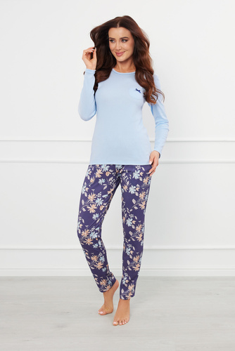 Pulia Pigiama da donna a maniche lunghe, pantaloni lunghi Moda italiana - blu/stampa