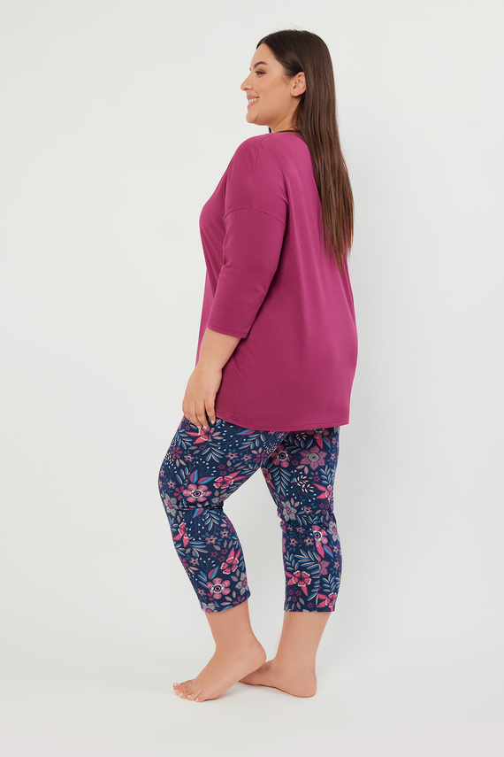 Pigiama donna Folk Maniche 3/4, pantaloni 7/8 Moda italiana - mora/stampa