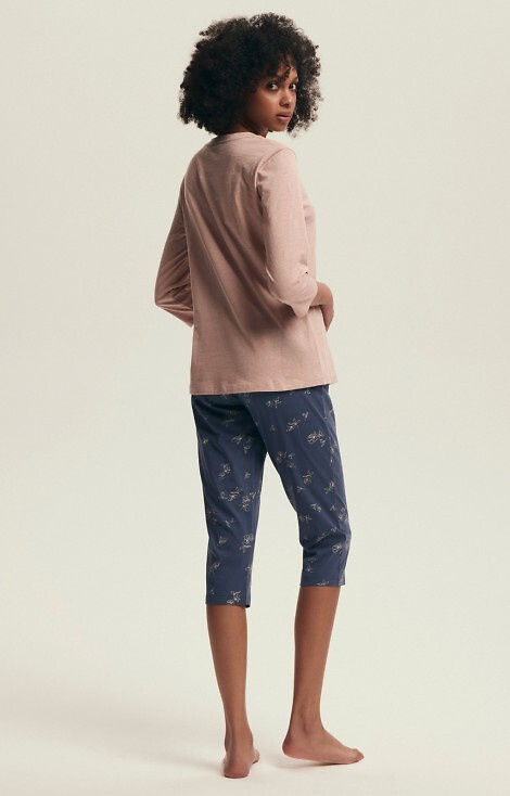 43699 Delanie Pigiama Henderson rosa da donna - cotone, maniche a 3/4 e rete a rete