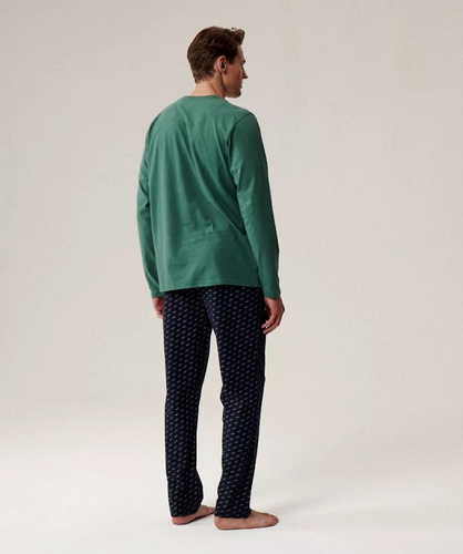 Pigiama da uomo NMP-390 verde atlantico e blu navy - cotone, manica lunga, comodo e caldo per le notti più fresche