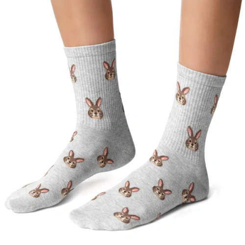 Calzini donna Steven Happy Easter 136 – cotone con coniglietti grey