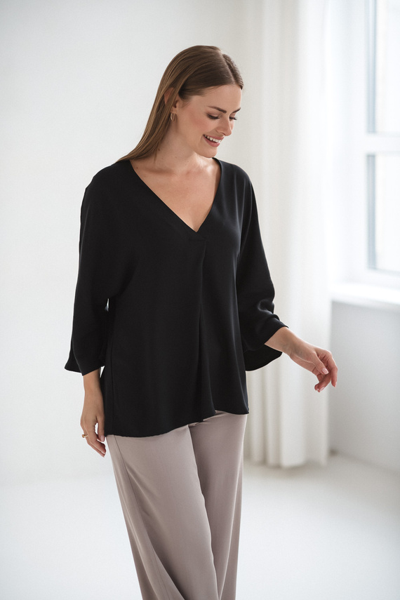 Mamafullness Camicetta da gravidanza per l'allattamento Milk&Love nero- viscosa, manica 3/4, oversize