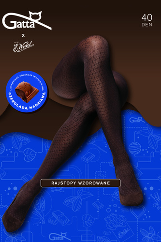 Gatta Wedel wz.03 Collant 40 den - motivo geometrico, cioccolato scuro
