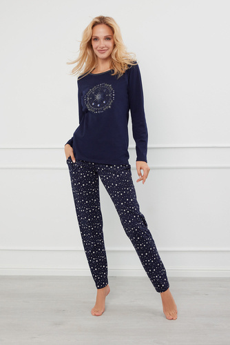 Arugia Pigiama da donna manica lunga, pantaloni lunghi Moda italiana - blu navy/stampa