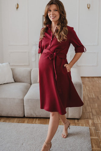 Szmizjerka premaman e per allattamento midi in modal con bottoni a pressione e cintura Milk&Love Polska - bordeaux