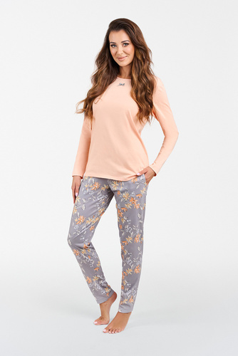 Kasali Pigiama e pantaloni a maniche lunghe da donna Moda italiana - salmone/stampa