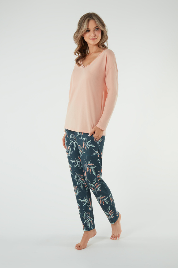 Julietta Pigiama da donna manica lunga, pantaloni lunghi Moda italiana - salmone/stampa