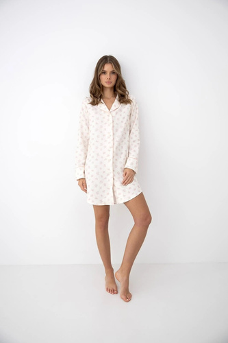 Camicia da notte Sensis Marielle ecru in viscosa e cotone con bottoni e maniche lunghe