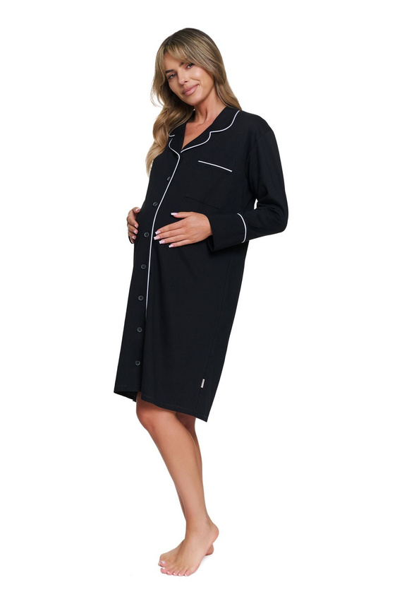 Doctor Nap 7529 Camicia da Notte Nera per Allattamento 100% Cotone Manica Lunga