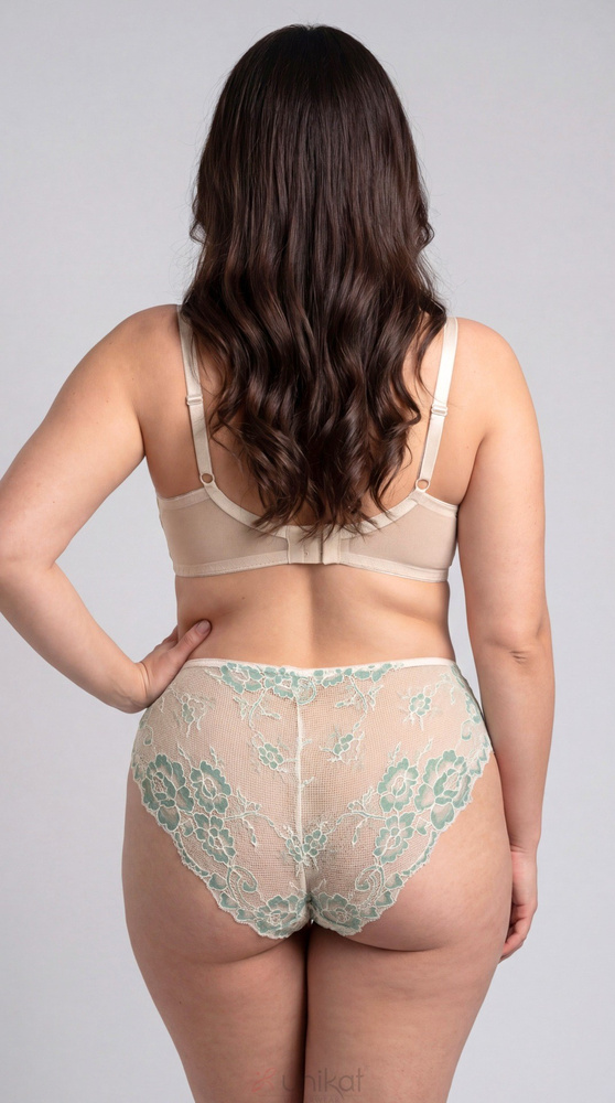 Reggiseno Full Cup Unikat Eloise in pizzo beige-verde per taglie grandi