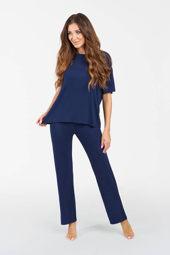 Akord Donna set manica corta, pantaloni lunghi Moda Italiana - blu navy