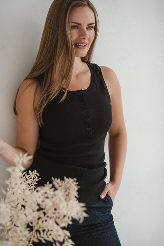 T-shirt Tummy Gravidanza e allattamento - a coste, senza spalline Milk&Love nero