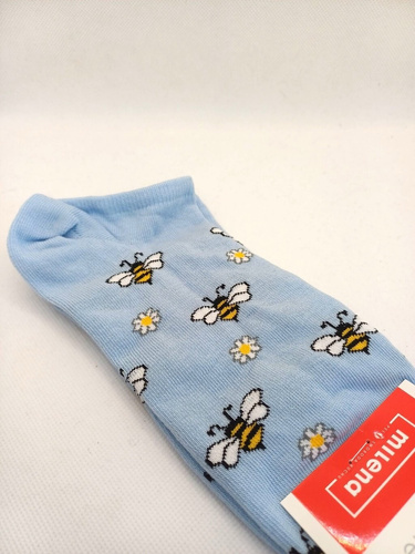 Stopki damskie bawełniane Milena 1146-096 bluette con api e fiori