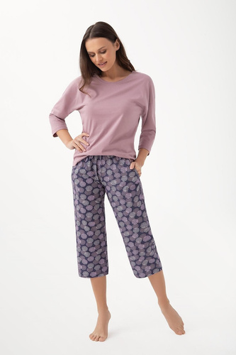 344 Pigiama donna Luna cacao - cotone, manica 3/4, confortevole e traspirante