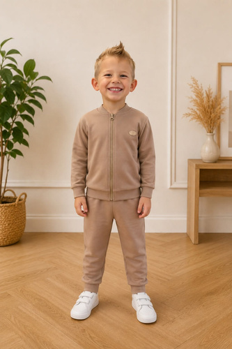 Tuta Bambino Leon Bambarillo Beige in Cotone con Zip 95% Cotone