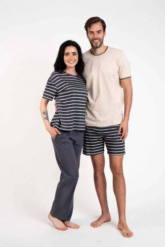 Betty Pigiama donna manica corta, pantaloni lunghi Moda italiana - stampa grafite/grafite