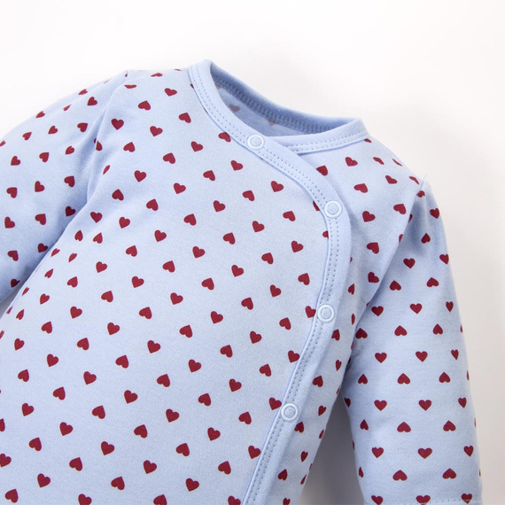 Body neonato Love Eevi azzurro con cuoricini 100% cotone, apertura totale