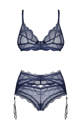Obsessive Nightly Blue 3-PCS Set – completo lingerie con reggicalze blu