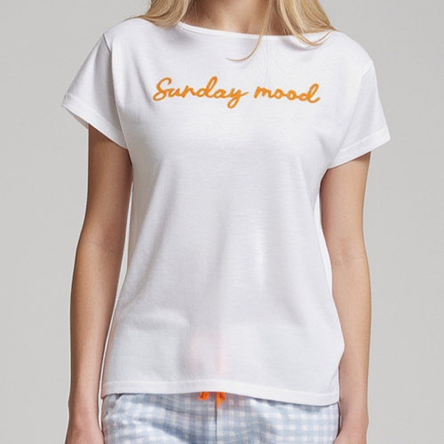 Dana Pigiama donna blu sorbetto - 100% cotone, manica corta, pantaloni a quadri, set