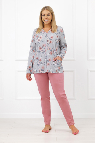 Pigiama donna Basma Italian Fashion in cotone, aperta, con stampa floreale color mattone