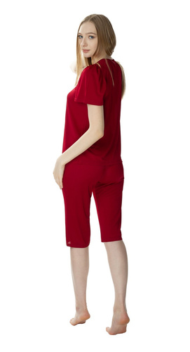 3639 Matylda Pigiama donna Mewa in seta bordeaux-viscosa, prodotto polacco, lunghezza 3/4