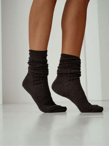 Gambaletto 1627-001 Milena marrone - in lana, a costine, con bordo non a pressione