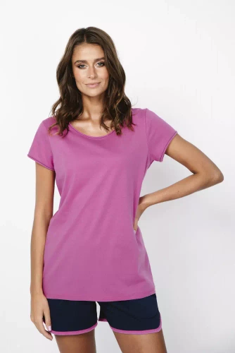 Ontega Pigiama donna manica corta, pantaloncini Moda Italiana- amaranto/blu scuro