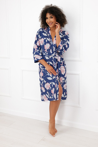 Accappatoio da donna Italian Fashion Ardizja 100% cotone con fiori, con cintura