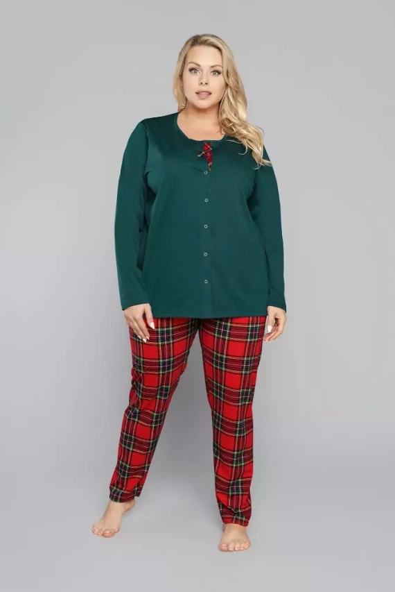 Pigiama da donna Zorza a maniche lunghe, pantaloni Moda Italiana - rosso/stampa