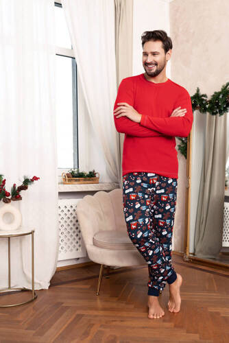 Rojas Pigiama da uomo a maniche lunghe, pantaloni lunghi Moda italiana - rosso/stampa
