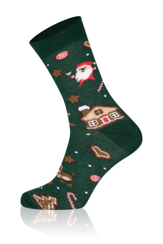 S136D Święta Długie Skarpety Italian Fashion - zielony/brązowy/czerwony