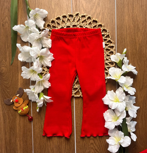 Mamatti LJ814 Leggings rossi per bambina a coste, modello a zampa in cotone