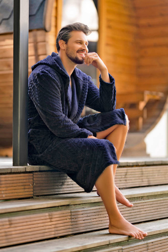 Zygmunt Accappatoio da uomo con cappuccio Moda italiana - blu navy