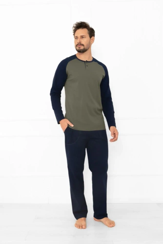 Alexander Pigiama uomo Moda italiana oliva - cotone, lungo. maniche e pantaloni