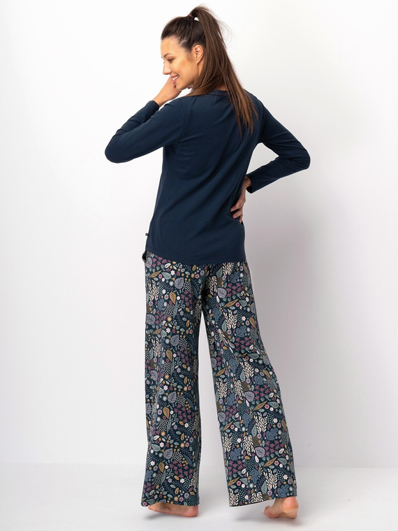 Pigiama da donna Key LNS 571 dark sea - cotone, manica lunga, elegante