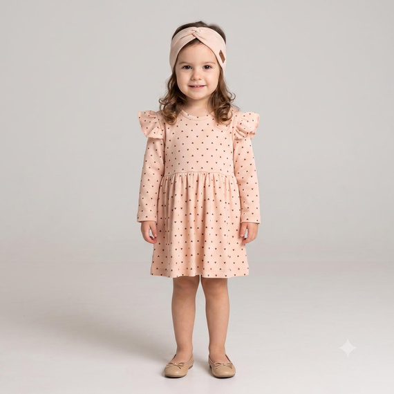 226166 Nicol HANIA Vestito bambina 100% cotone beige con cuoricini